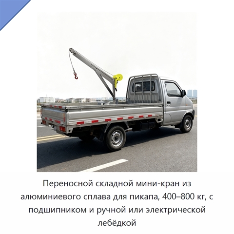 Переносной складной мини-кран из алюминиевого сплава для пикапа, 400–800 кг, с подшипником и ручной или электрической лебёдкой