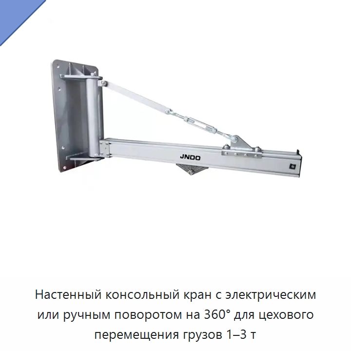 Настенный консольный кран с электрическим или ручным поворотом на 360° для цехового перемещения грузов 1–3 т — Консольные краны