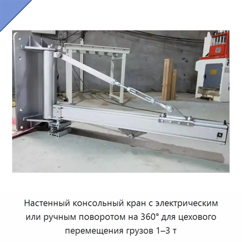 Настенный консольный кран с электрическим или ручным поворотом на 360° для цехового перемещения грузов 1–3 т