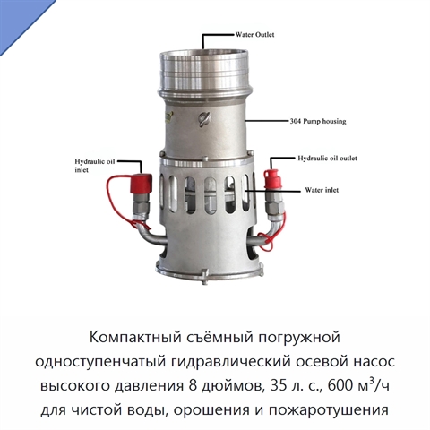 Компактный съёмный погружной одноступенчатый гидравлический осевой насос высокого давления 8 дюймов, 35 л. с., 600 м³/ч для чистой воды, орошения и пожаротушения