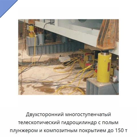 Двухсторонний многоступенчатый телескопический гидроцилиндр с полым плунжером и композитным покрытием до 150 т