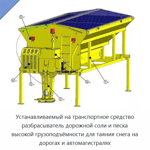 Устанавливаемый на транспортное средство разбрасыватель дорожной соли и песка высокой грузоподъёмности для таяния снега на дорогах и автомагистралях