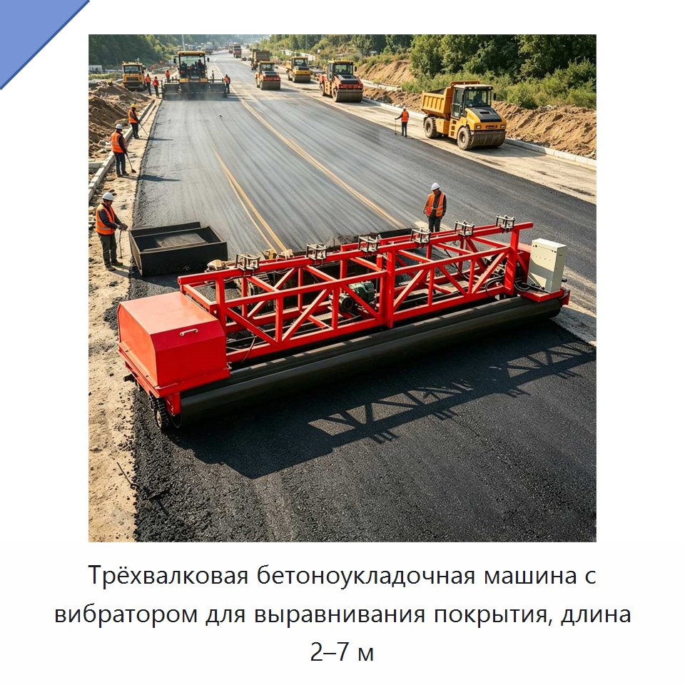 Трёхвалковая бетоноукладочная машина с вибратором для выравнивания покрытия, длина 2–7 м — Дорожная техника