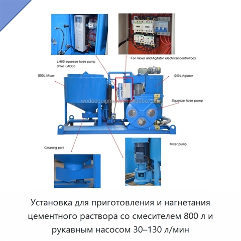 Установка для приготовления и нагнетания цементного раствора со смесителем 800 л и рукавным насосом 30–130 л/мин