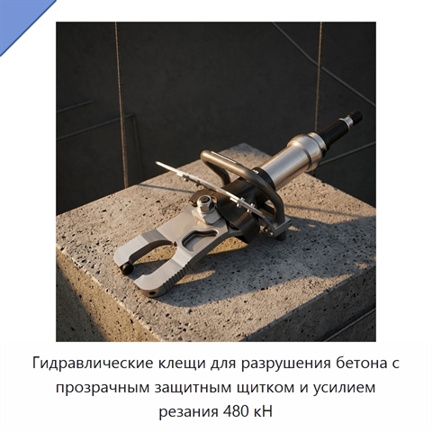 Гидравлические клещи для разрушения бетона с прозрачным защитным щитком и усилием резания 480 кН