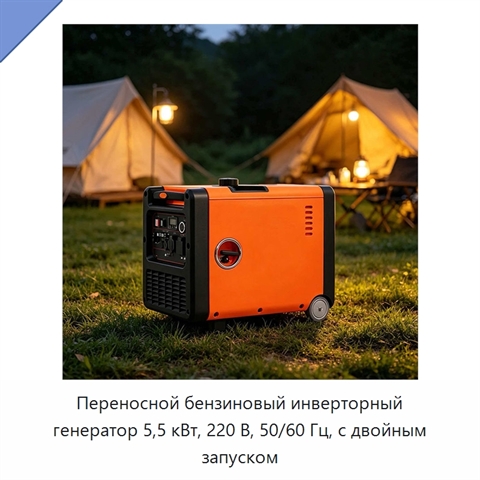 Переносной бензиновый инверторный генератор 5,5 кВт, 220 В, 50/60 Гц, с двойным запуском