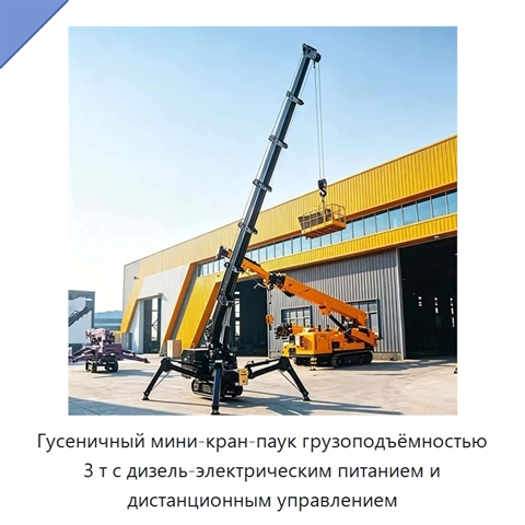 Гусеничный мини-кран-паук грузоподъёмностью 3 т с дизель-электрическим питанием и дистанционным управлением