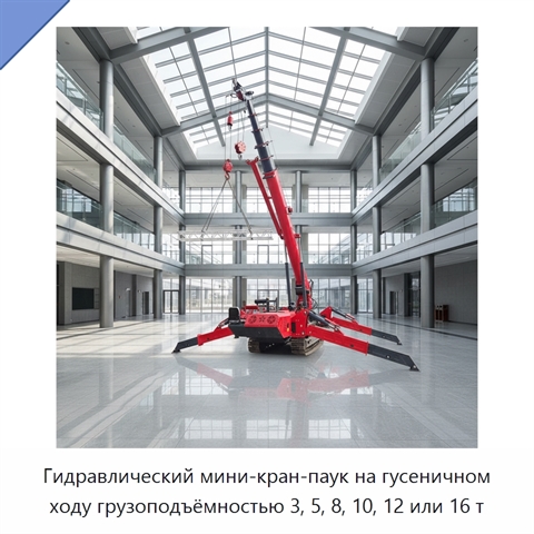 Гидравлический мини-кран-паук на гусеничном ходу грузоподъёмностью 3, 5, 8, 10, 12 или 16 т