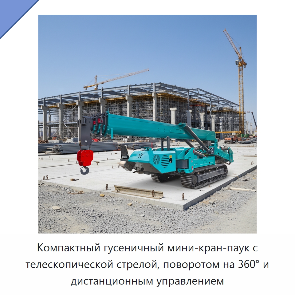 Компактный гусеничный мини-кран-паук с телескопической стрелой, поворотом на 360° и дистанционным управлением — Краны