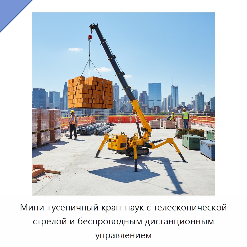 Мини-гусеничный кран-паук с телескопической стрелой и беспроводным дистанционным управлением — Краны