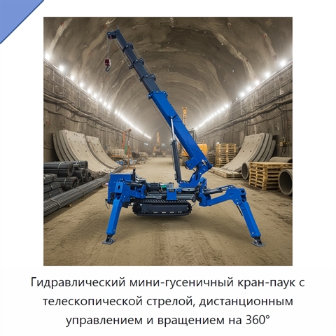 Гидравлический мини-гусеничный кран-паук с телескопической стрелой, дистанционным управлением и вращением на 360°
