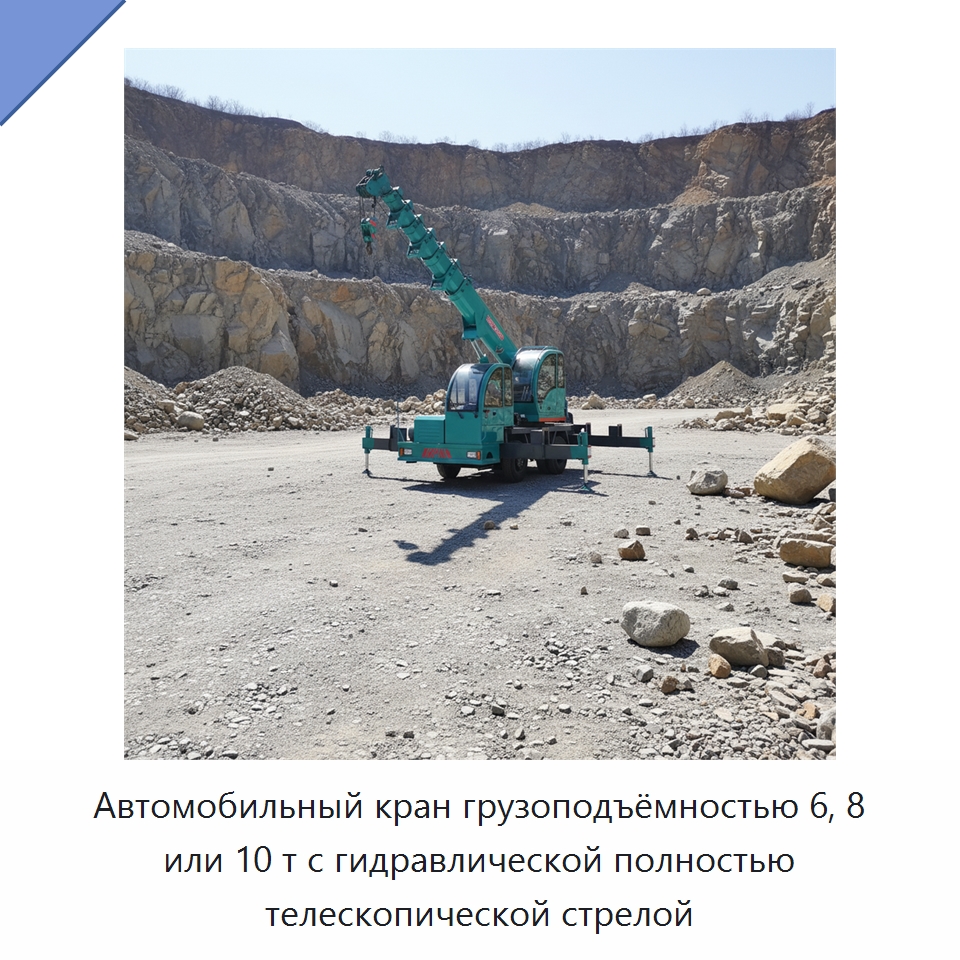 Автомобильный кран грузоподъёмностью 6, 8 или 10 т с гидравлической полностью телескопической стрелой — Краны