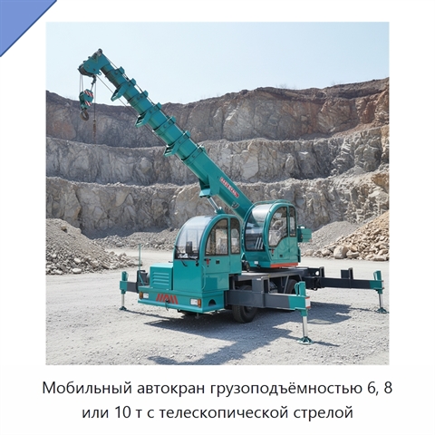 Мобильный автокран грузоподъёмностью 6, 8 или 10 т с телескопической стрелой
