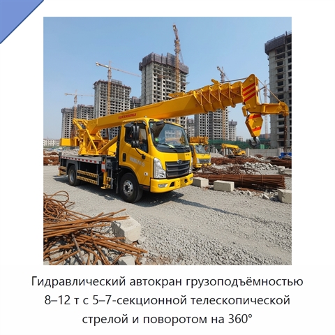 Гидравлический автокран грузоподъёмностью 8–12 т с 5–7-секционной телескопической стрелой и поворотом на 360°