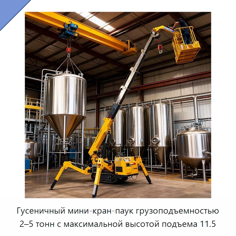 Гусеничный мини-кран-паук грузоподъемностью 2–5 тонн с максимальной высотой подъема 11.5 — Краны