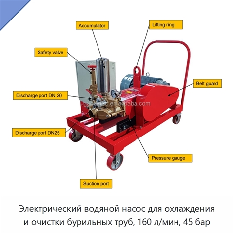 Электрический водяной насос для охлаждения и очистки бурильных труб, 160 л/мин, 45 бар