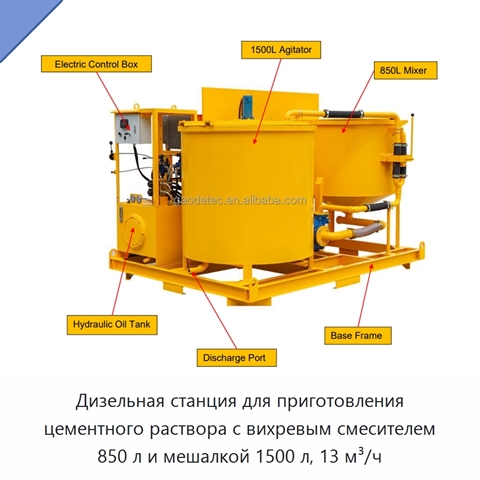Дизельная станция для приготовления цементного раствора с вихревым смесителем 850 л и мешалкой 1500 л, 13 м³/ч
