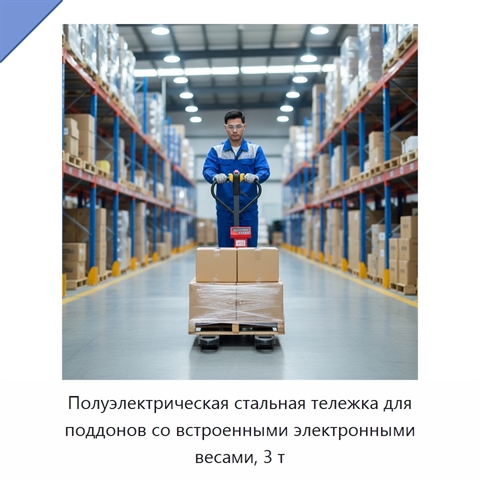 Полуэлектрическая стальная тележка для поддонов со встроенными электронными весами, 3 т