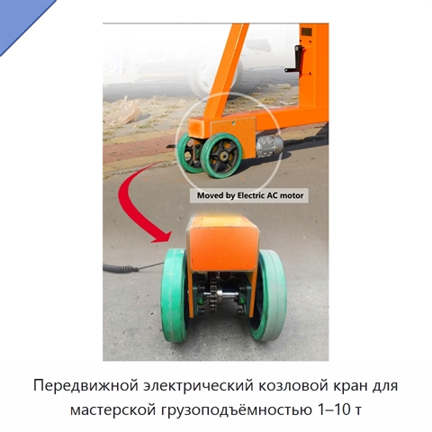 Передвижной электрический козловой кран для мастерской грузоподъёмностью 1–10 т