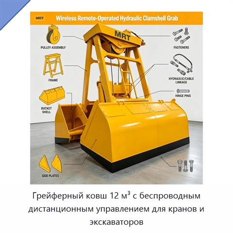 Грейферный ковш 12 м³ с беспроводным дистанционным управлением для кранов и экскаваторов