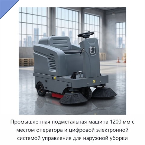 Промышленная подметальная машина 1200 мм с местом оператора и цифровой электронной системой управления для наружной уборки