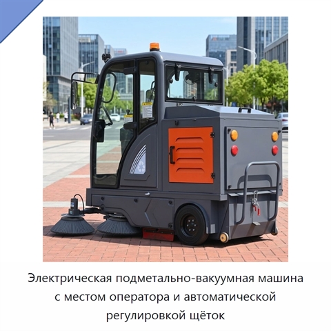 Электрическая подметально-вакуумная машина с местом оператора и автоматической регулировкой щёток