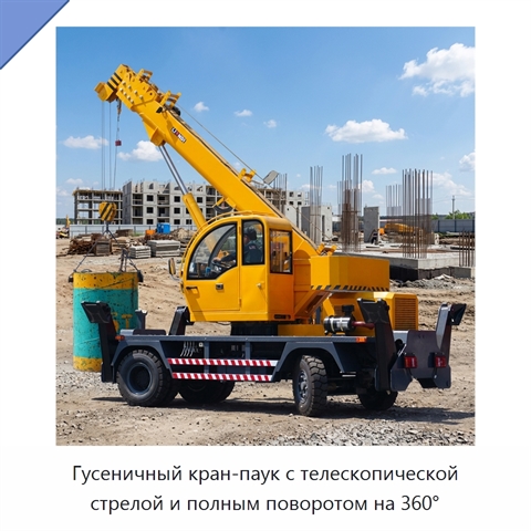 Гусеничный кран-паук с телескопической стрелой и полным поворотом на 360°
