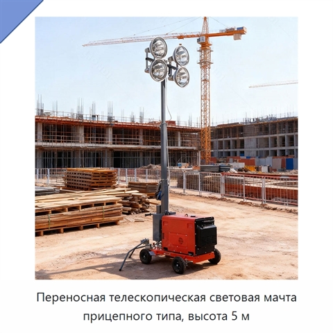Переносная телескопическая световая мачта прицепного типа, высота 5 м