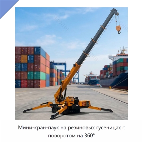 Мини-кран-паук на резиновых гусеницах с поворотом на 360°