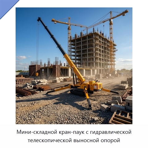 Мини-складной кран-паук с гидравлической телескопической выносной опорой