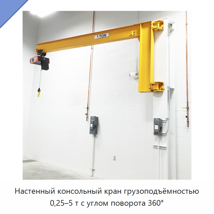 Настенный консольный кран грузоподъёмностью 0,25–5 т с углом поворота 360° — Краны