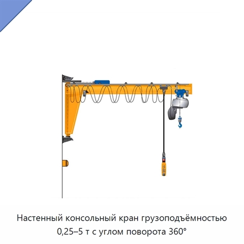 Настенный консольный кран грузоподъёмностью 0,25–5 т с углом поворота 360°