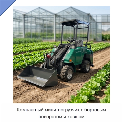 Компактный мини-погрузчик с бортовым поворотом и ковшом