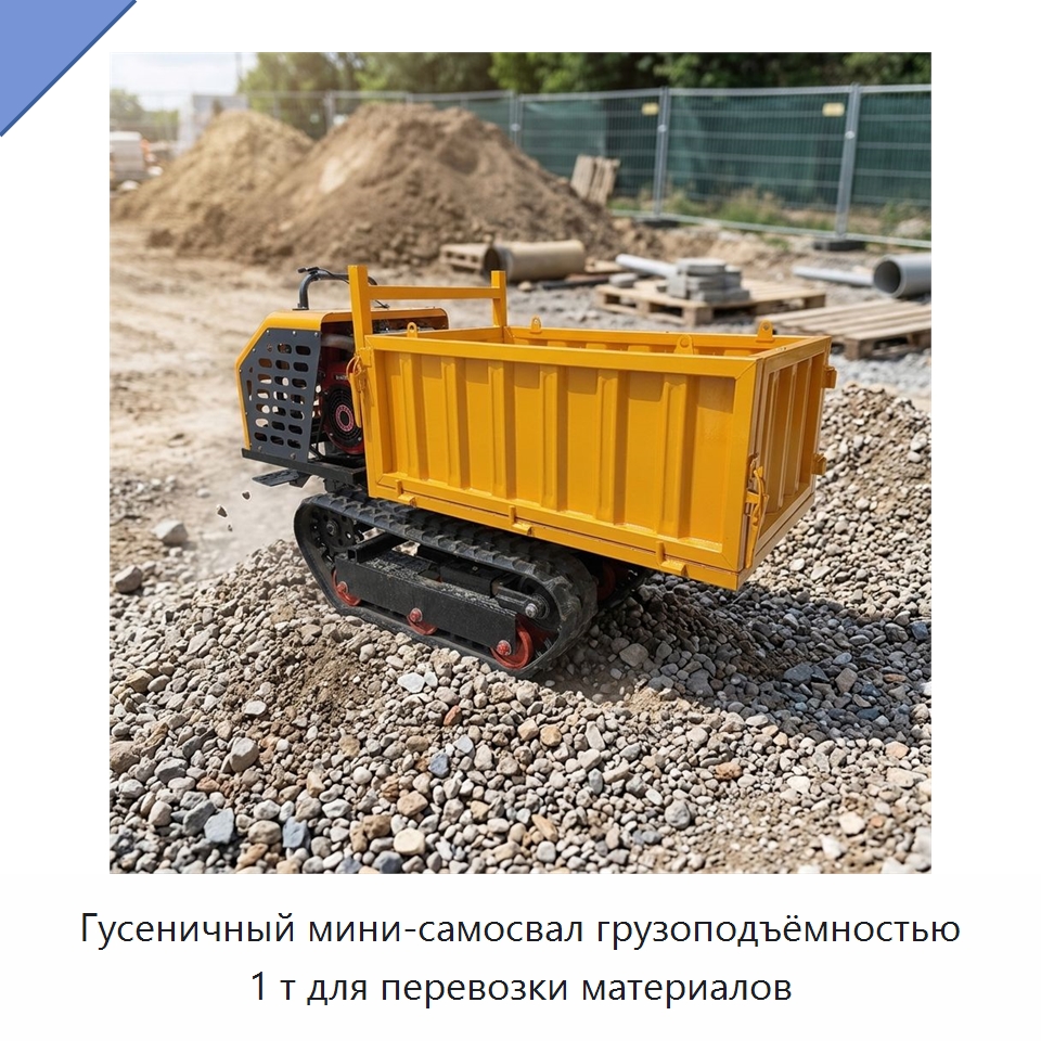 Гусеничный мини-самосвал грузоподъёмностью 1 т для перевозки материалов — Землеройная техника