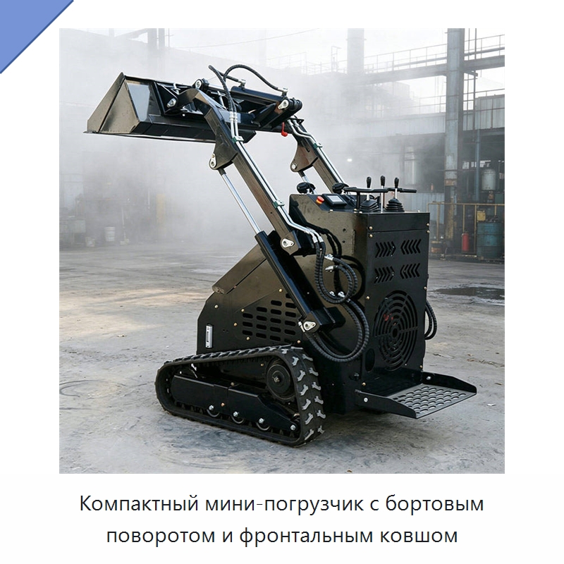 Компактный мини-погрузчик с бортовым поворотом и фронтальным ковшом — Землеройная техника