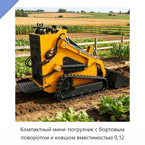 Компактный мини-погрузчик с бортовым поворотом и ковшом вместимостью 0,12