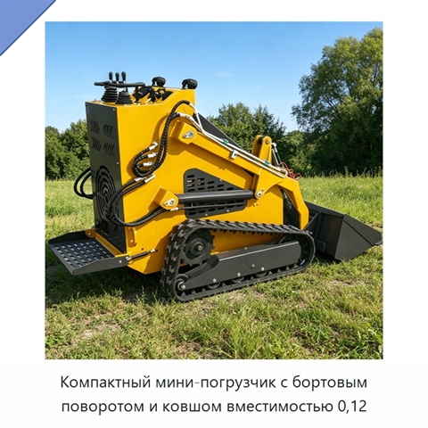 Компактный мини-погрузчик с бортовым поворотом и ковшом вместимостью 0,12
