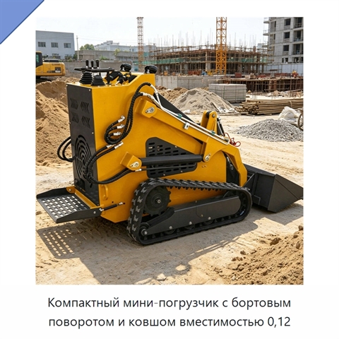 Компактный мини-погрузчик с бортовым поворотом и ковшом вместимостью 0,12