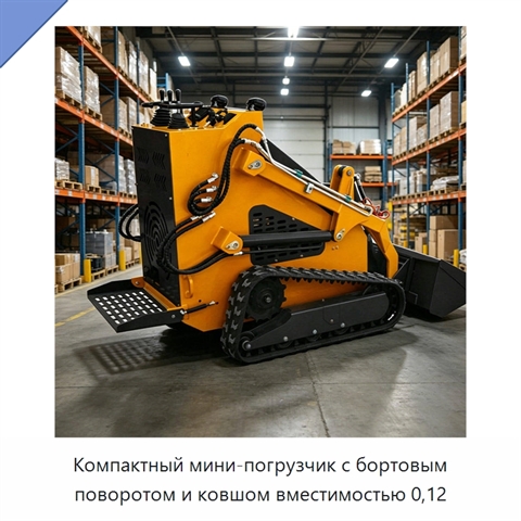 Компактный мини-погрузчик с бортовым поворотом и ковшом вместимостью 0,12