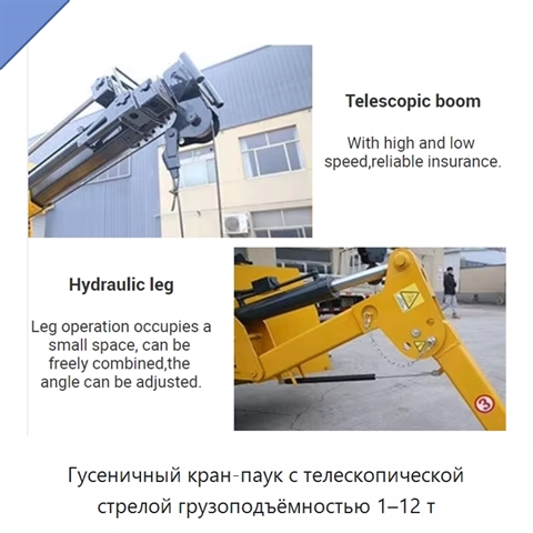 Гусеничный кран-паук с телескопической стрелой грузоподъёмностью 1–12 т