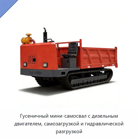 Гусеничный мини-самосвал с дизельным двигателем, самозагрузкой и гидравлической разгрузкой