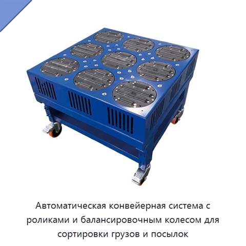 Автоматическая конвейерная система с роликами и балансировочным колесом для сортировки грузов и посылок