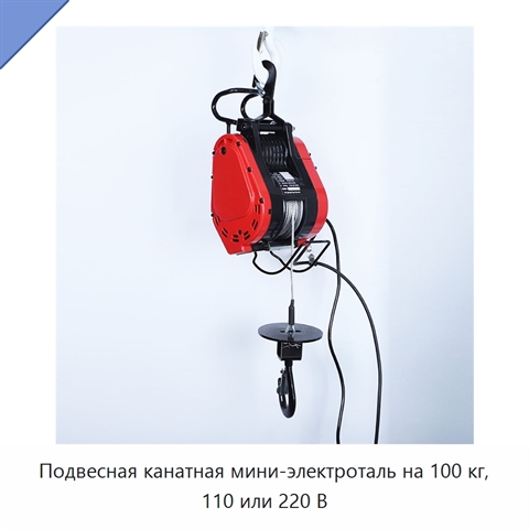 Подвесная канатная мини-электроталь на 100 кг, 110 или 220 В