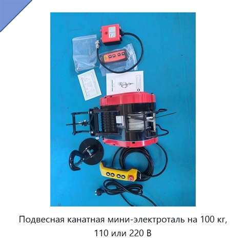 Подвесная канатная мини-электроталь на 100 кг, 110 или 220 В
