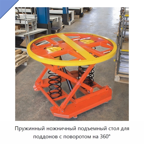 Пружинный ножничный подъемный стол для поддонов с поворотом на 360°