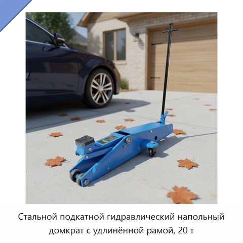 Стальной подкатной гидравлический напольный домкрат с удлинённой рамой, 20 т