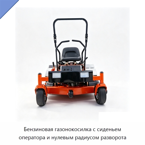 Бензиновая газонокосилка с сиденьем оператора и нулевым радиусом разворота