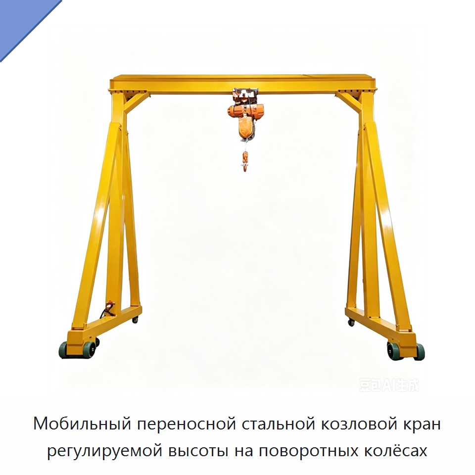 Мобильный переносной стальной козловой кран регулируемой высоты на поворотных колёсах — Краны