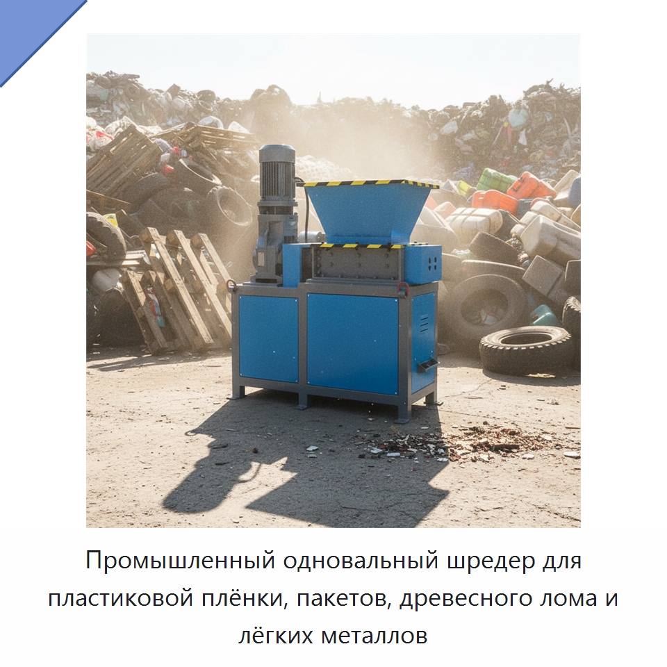 Промышленный одновальный шредер для пластиковой плёнки, пакетов, древесного лома и лёгких металлов — Оборудование для переработки пластиковых отходов
