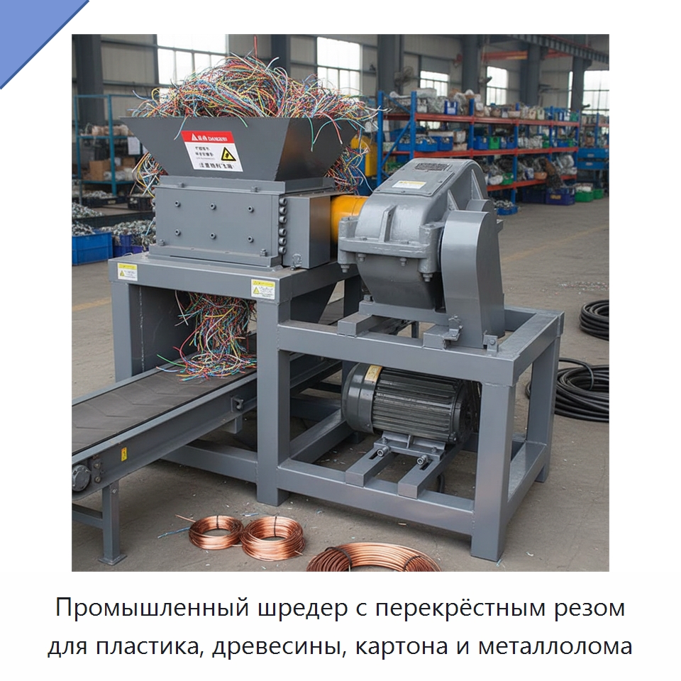 Промышленный шредер с перекрёстным резом для пластика, древесины, картона и металлолома — Оборудование для переработки пластиковых отходов